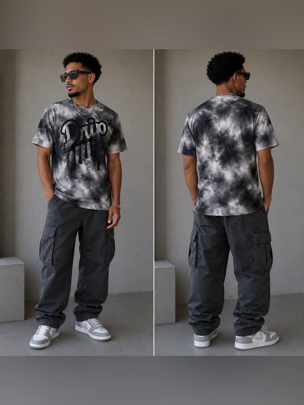 New Victorious Men's Black Sesame Tie Dye Drip Tee